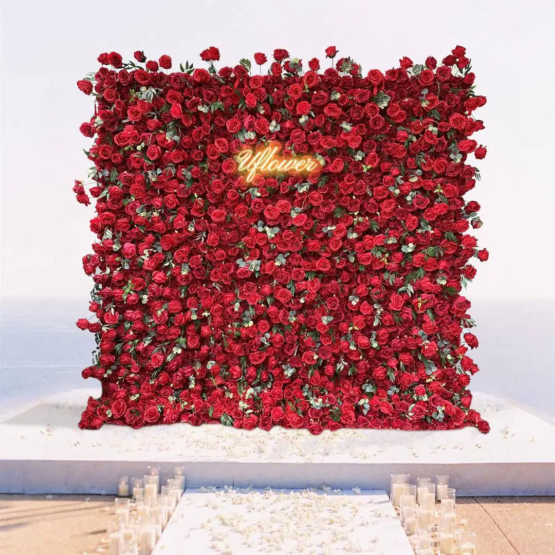 Luxury Wedding Red Rose 5D Artificial Flower Wall Floral Arch Flower Row Backdrop Event Party Props Flower Floral Arrangement