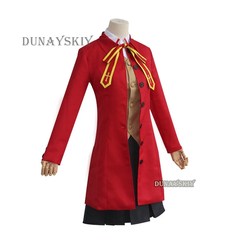 Anime Game Fate/stay Night Tohsaka Rin Cosplay Costume Wig Red Devil Wig Long Coat School Uniform Skirt Woman Kawaii Campus Suit