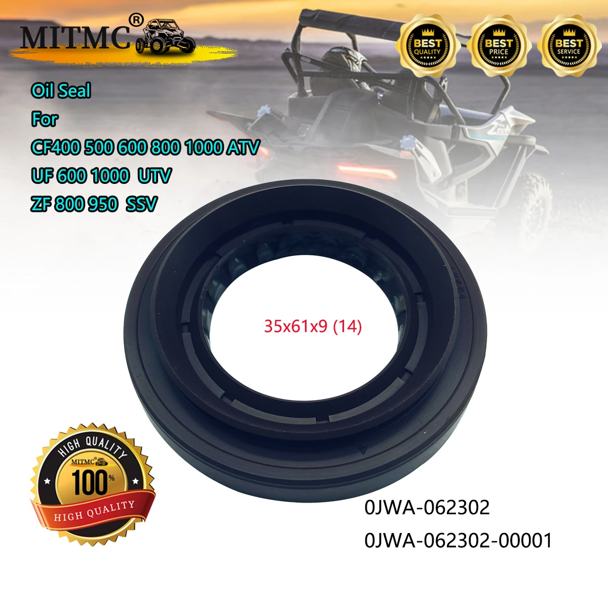 

Сальник MITMC 35x61x9 (14) для квадроциклов CF400 500 600 800 1000, UTV UF 600 1000, SSV ZF 800 950, артикул 0JWA-062302 0JWA-062302-00001