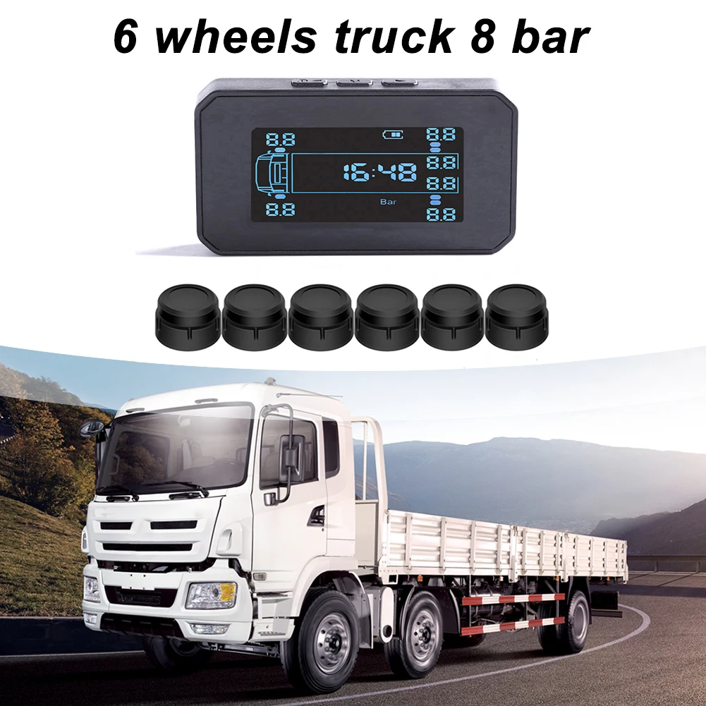 Portable Solar Tire Pressure Monitoring System with 6 Sensors for RV Accurate Pressure Tracking and Stability Alerts