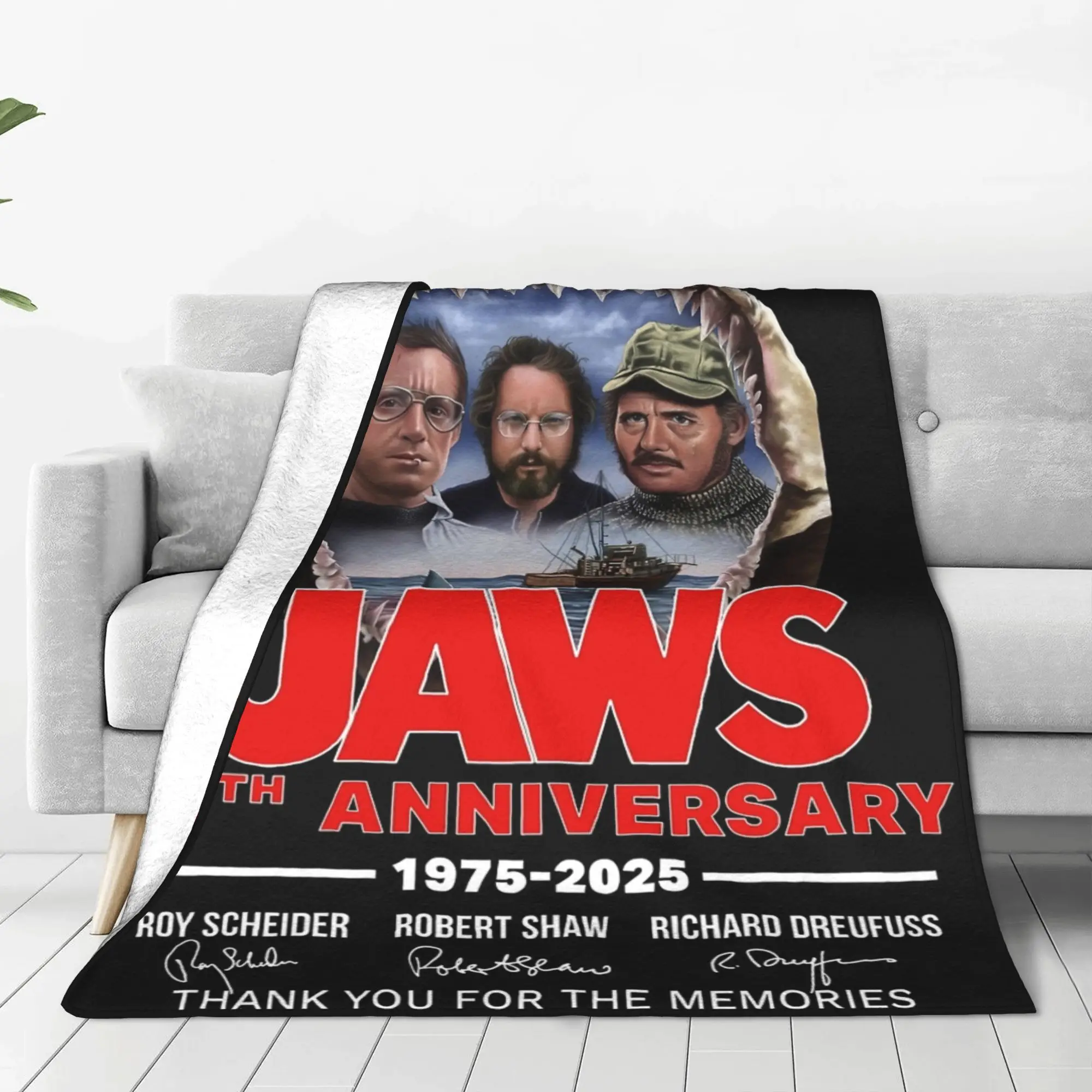 50th Anniversary Jaws 1975 Gift Blanket For Men Women Super Soft Warm Vintage Movie Throw Blankets for Couch Multiple Sizes