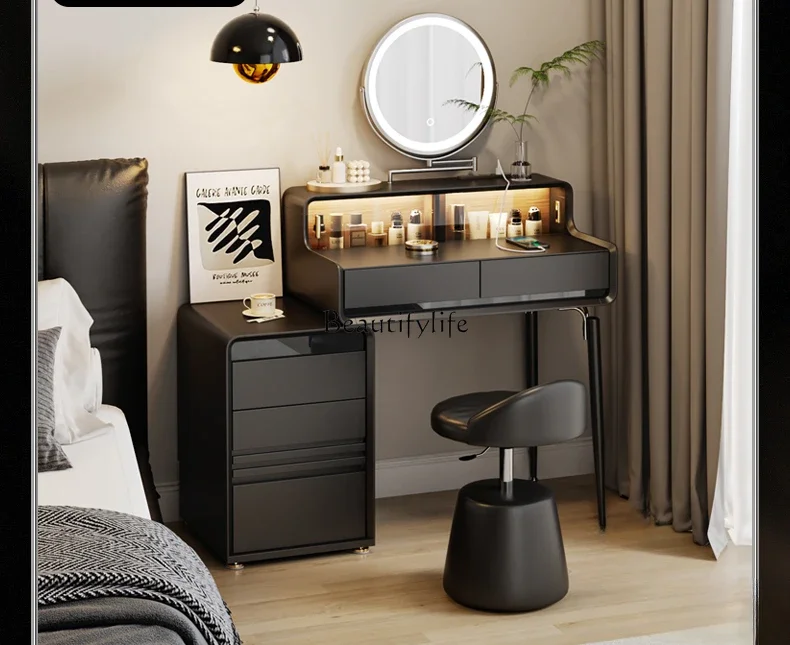 

New small apartment dresser storage cabinet integrated Italian minimalist light luxury glass makeup table