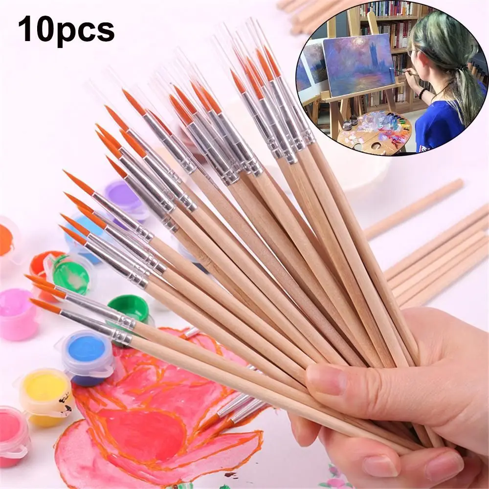 10Pcs Hooks Watercolor Wood Handle Paint Brushes Hook Line Pen Drawing Brush Painting Pen Office & School Supplies