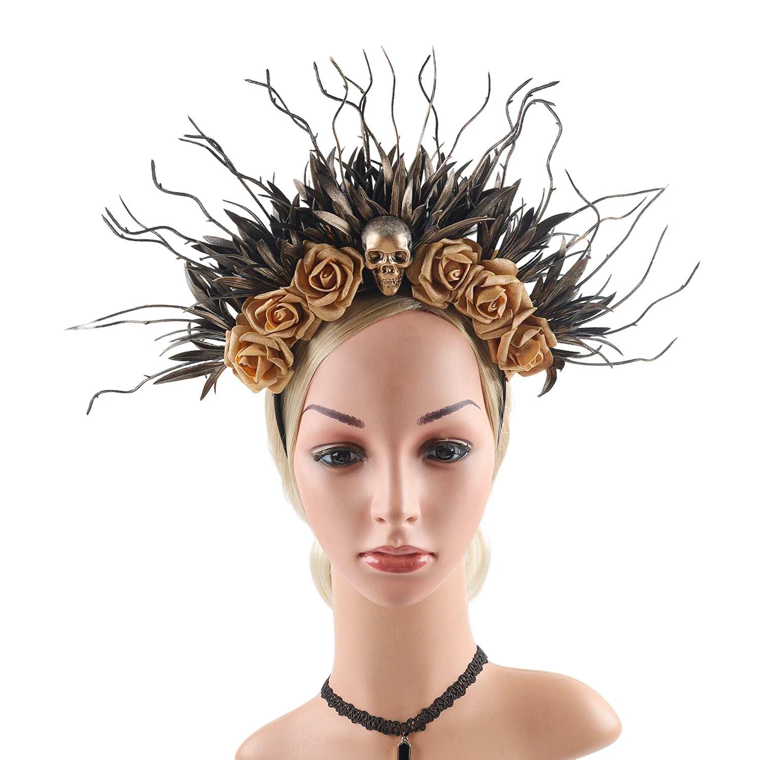 Accessorio per capelli con copricapo con teschio gotico per spettacoli di festival in maschera di Halloween Dettaglio costume di vendita caldo
