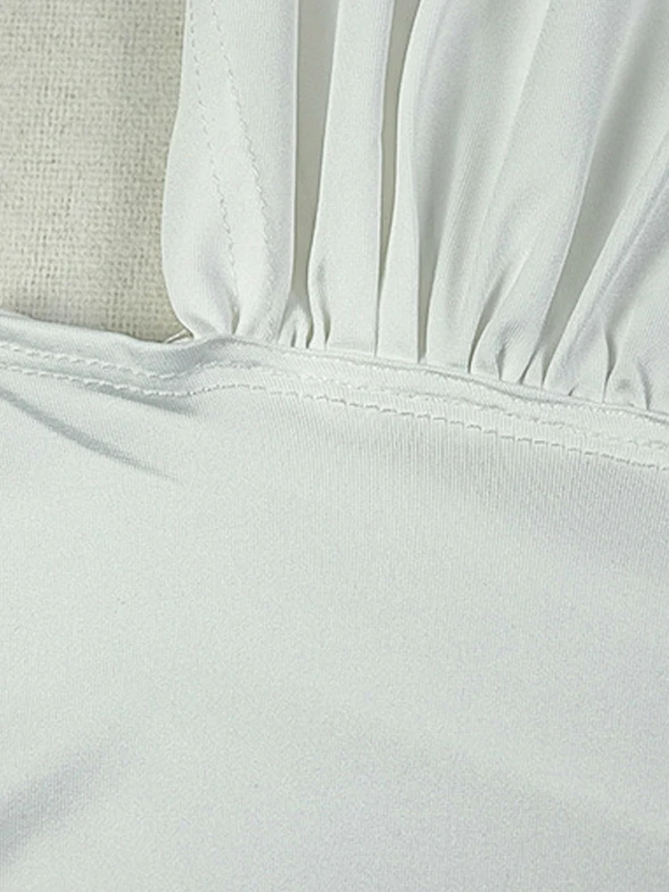 Beyprern Mini abito sexy con scollo all'americana e ritaglio increspato Abito da donna con fasciatura bianca senza maniche aderente avvolgente per la notte fuori