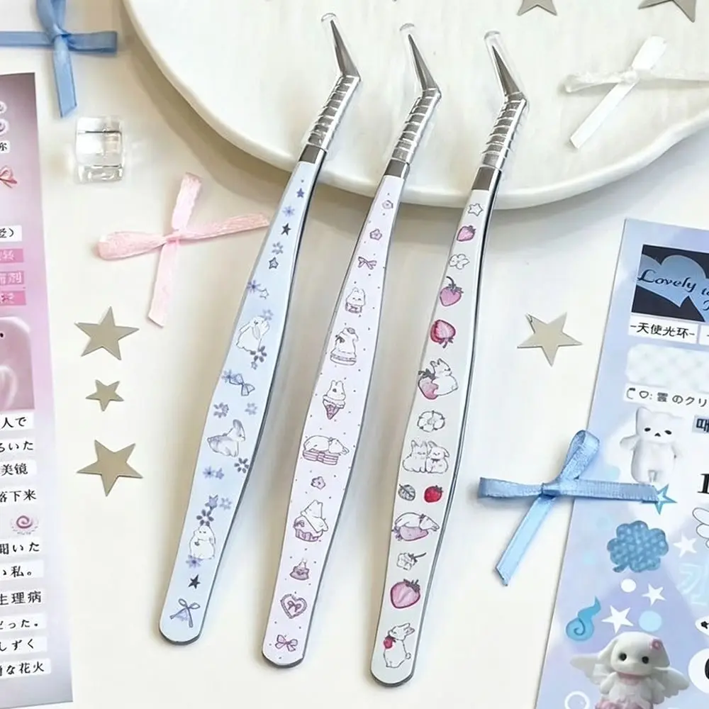 Pinzas Curvas de Acero Inoxidable Antiestáticas para Extensión de Pestañas con Diseño de Dibujos Animados, Pinzas de Alta Precisión