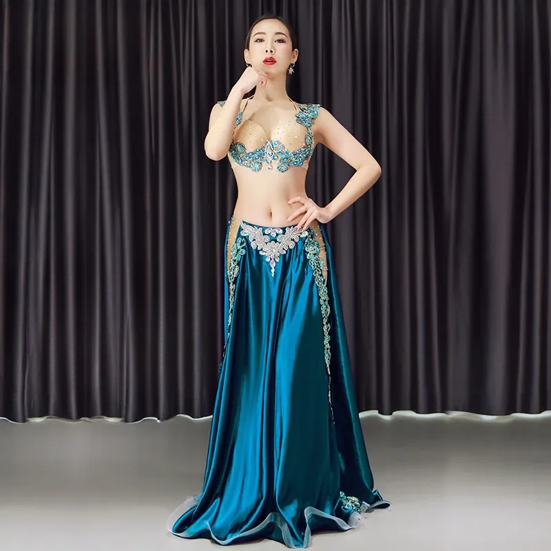 Customized Women's Belly DanceCostume Oriental Dance Performance Dress Bra Split Skirt Set belly dancewear 벨리댄스공연복