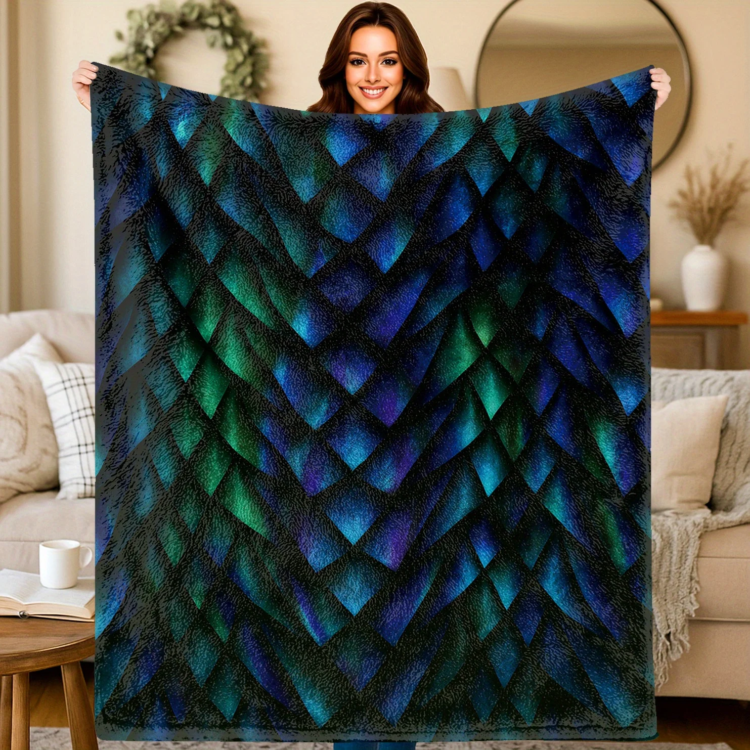 Flannel Blanket, Featuring 2D Printed Colorful Scales, Perfect As a Birthday Or Holiday Present. Versatile for Use on Sofas, Bed