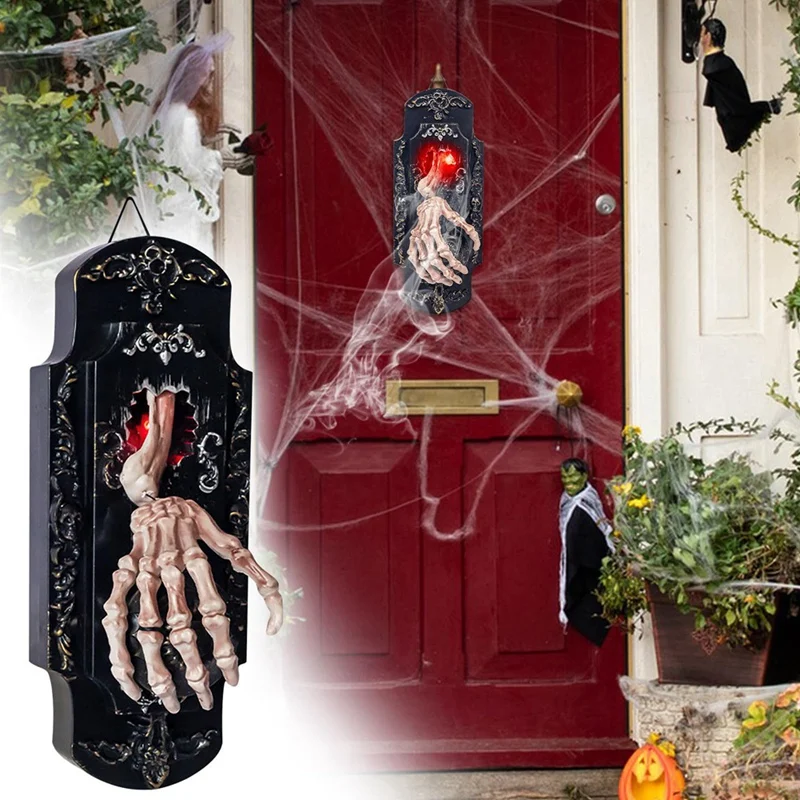 Timbre decorativo de plástico para Halloween para niños, 1 piezas, Sensor automático, encantada, con sonido escalofriante y pulverizador