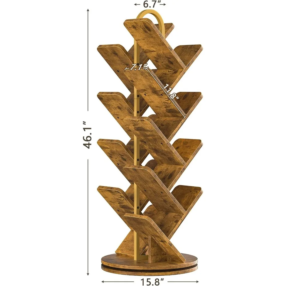 16-Tier Rotating Bookshelf, 360 Degree Spinning for Magazines, DVDs, Books, Ideal for Living Room, Bedroom, Study, Rustic Brown