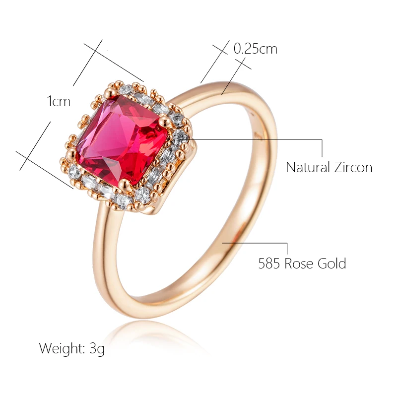 SYOUJYO Natural Zircon Red Ring For Women 585 Gold Color Classic Jewelry Festival Gift