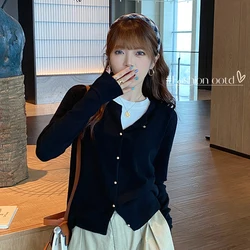 Black Sweet Women Sweaters Cardigan Korean Knitted Pearl Slim Female Casual Tops Autumn Fashion New All Match Ladies Sweaters