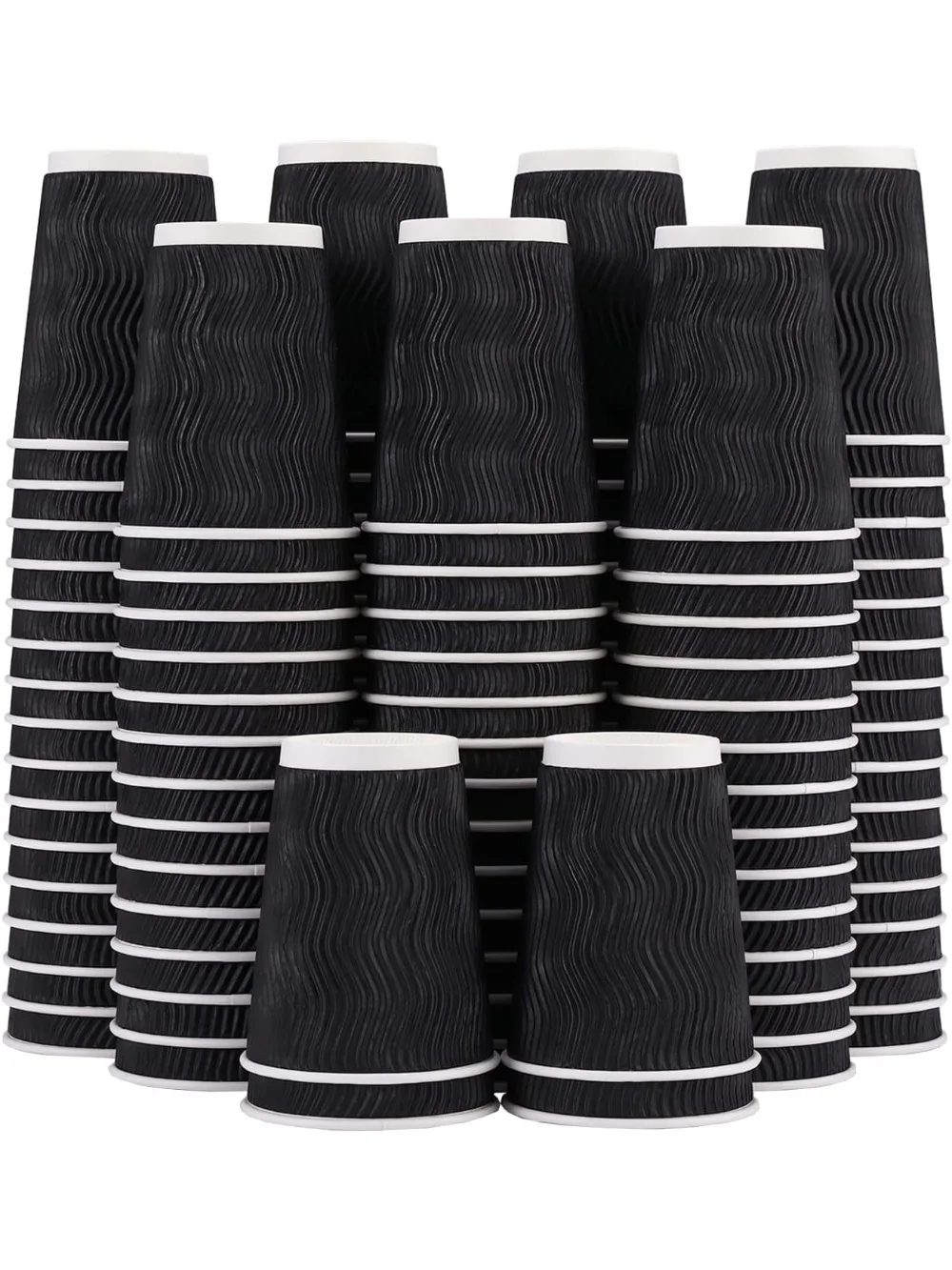 

120 упаковок изолированных одноразовых кофейных чашек на 12 унций, гофрированная крафт-стена, черный