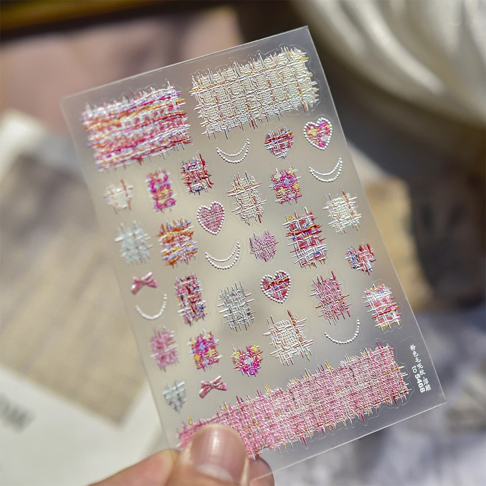 1pcs 5D Relief Love Hear Bow Nail Stickers Winter Sweater Pattern French Nail Decals 8*10cm Valentines day Nail Art Supplies E#2