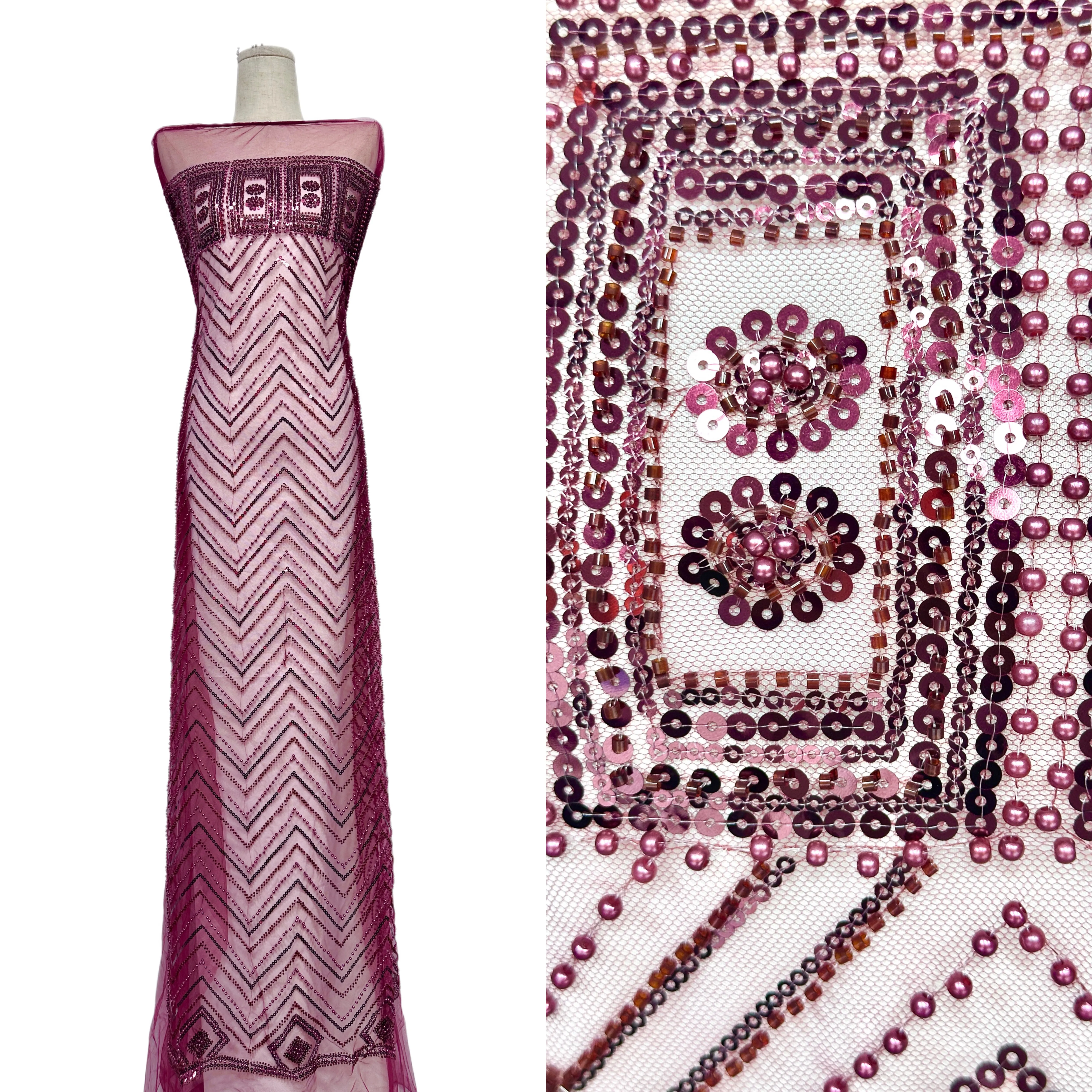 

African Beaded Tulle Lace Fabric 5Yards Beaded Heavy Mesh Bridal Fabric Handmade Rhinestone Detail for Wedding Dresses