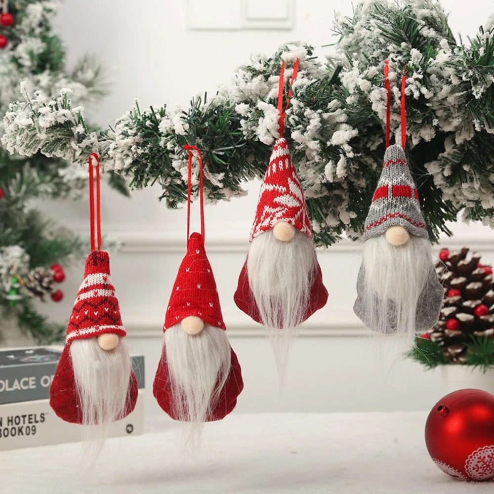 

2pcs Christmas Decorations Faceless Doll Pendants Red Green Grey Santa Claus Dolls Christmas Tree Pendants Shop Home Decorations