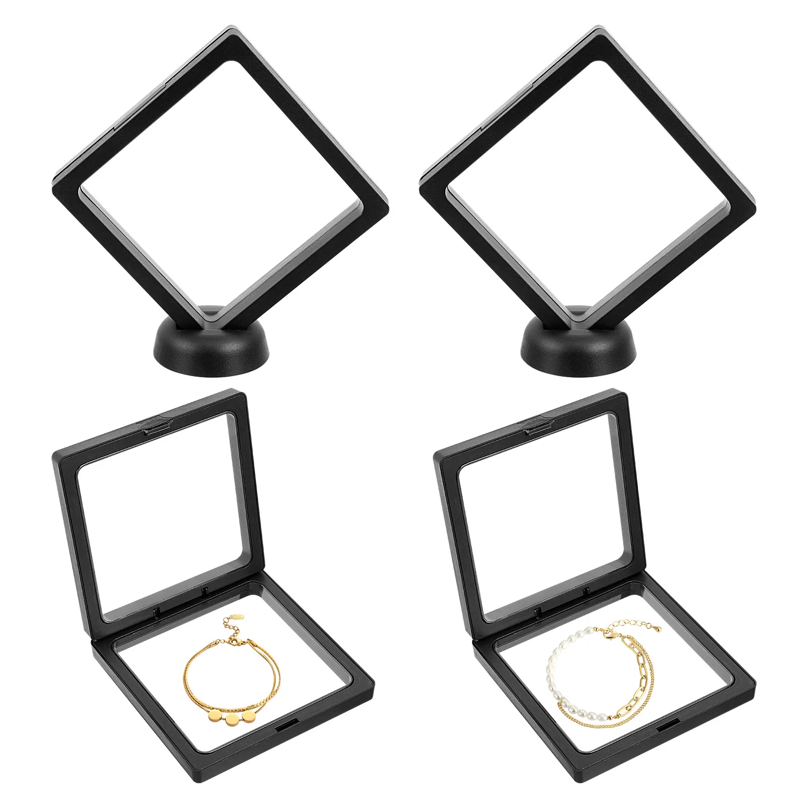 

4Sets Jewelry Display Box Black Simple Design Durable Stand for Store Home Table Exhibiting Jewelry Coins Medals Memorabilia