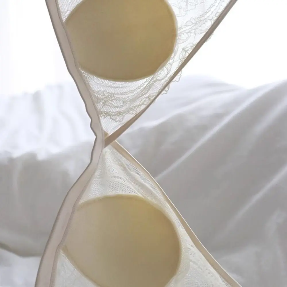 Sujetador de malla de encaje a la moda sin aros con escote en V profundo, sujetador transparente a prueba de golpes para mujer, ropa interior push-up ajustable antiflacidez, regalos