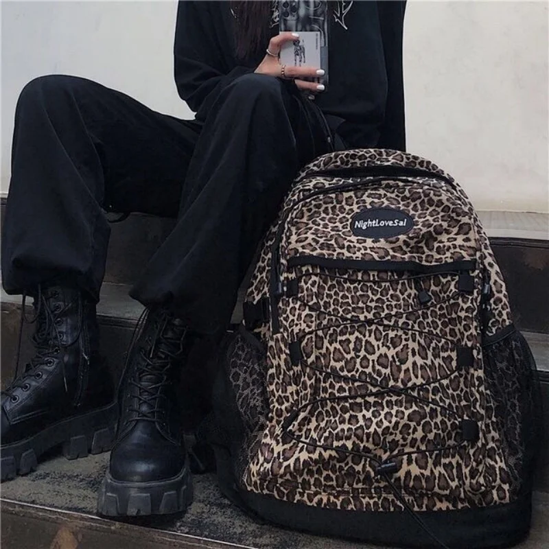 Mochila informal con estampado de leopardo para mujer, morral de viaje de gran capacidad, versátil, estilo coreano, Y2k