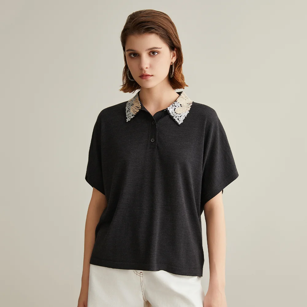 BC629 Ladies Clothes For Women Luxury Women\'s Clothing Merino Wool Pullover Sweaters Woman Silk Cloth Woolen Sequin Polo Shirt