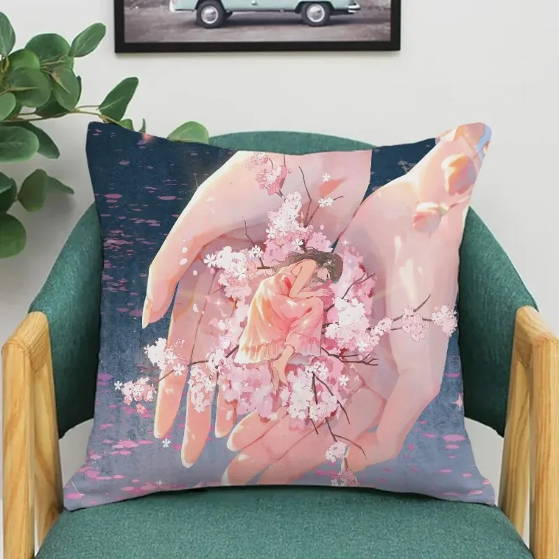 Blue Sakura Decorative Cushion Covers for Sofa Peach skin polyester pillowcase Twin Bedding Bed Pillows 45x45