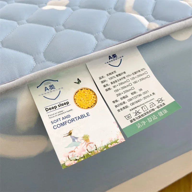 Polished padded mattress, washed cotton mattress, three-piece mattress protective cover, non-slip thickened mattress, bed