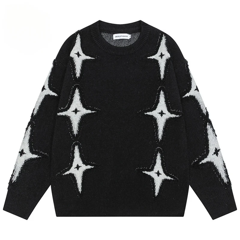 

Мужская уличная одежда Harajuku в стиле хип-хоп, большие свитера со звездами в стиле пэчворк, свитера Y2K, вязаные джемперы, мужские топы, трикотаж