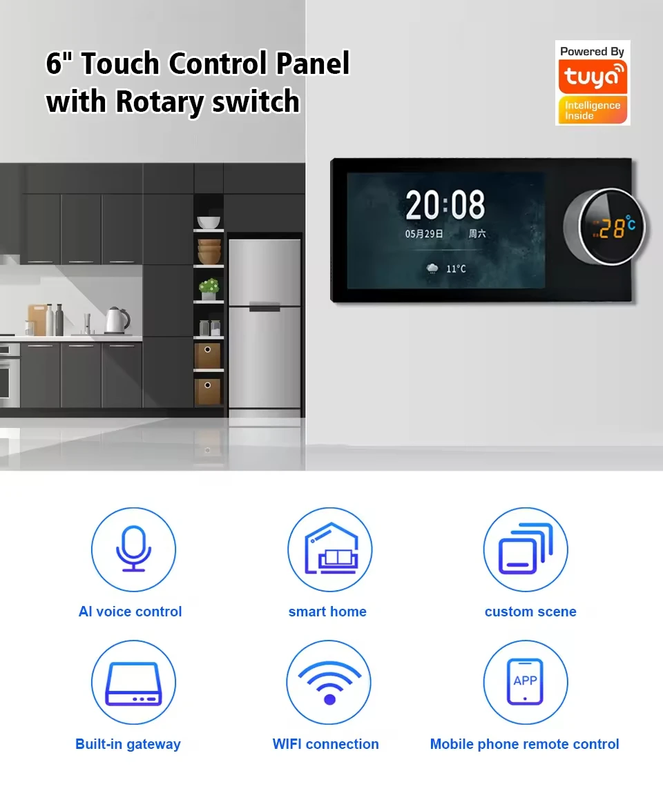 6 Inch Tuya Smart Home Control with Zigbee Hub Gateway  Alexa Voice Multi-function Touch Screen Central Control Switch Panel