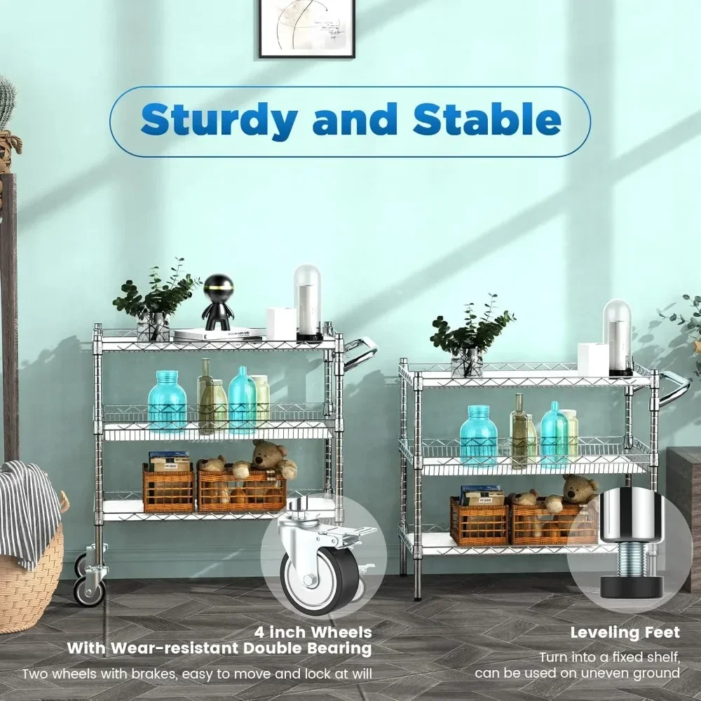 

A Kitchen Islands Table 3 Tier Rolling Carts With Wheels,990Lbs Heavy Duty Rolling Utility Cart,NSF Commercial Grade Metal Cart