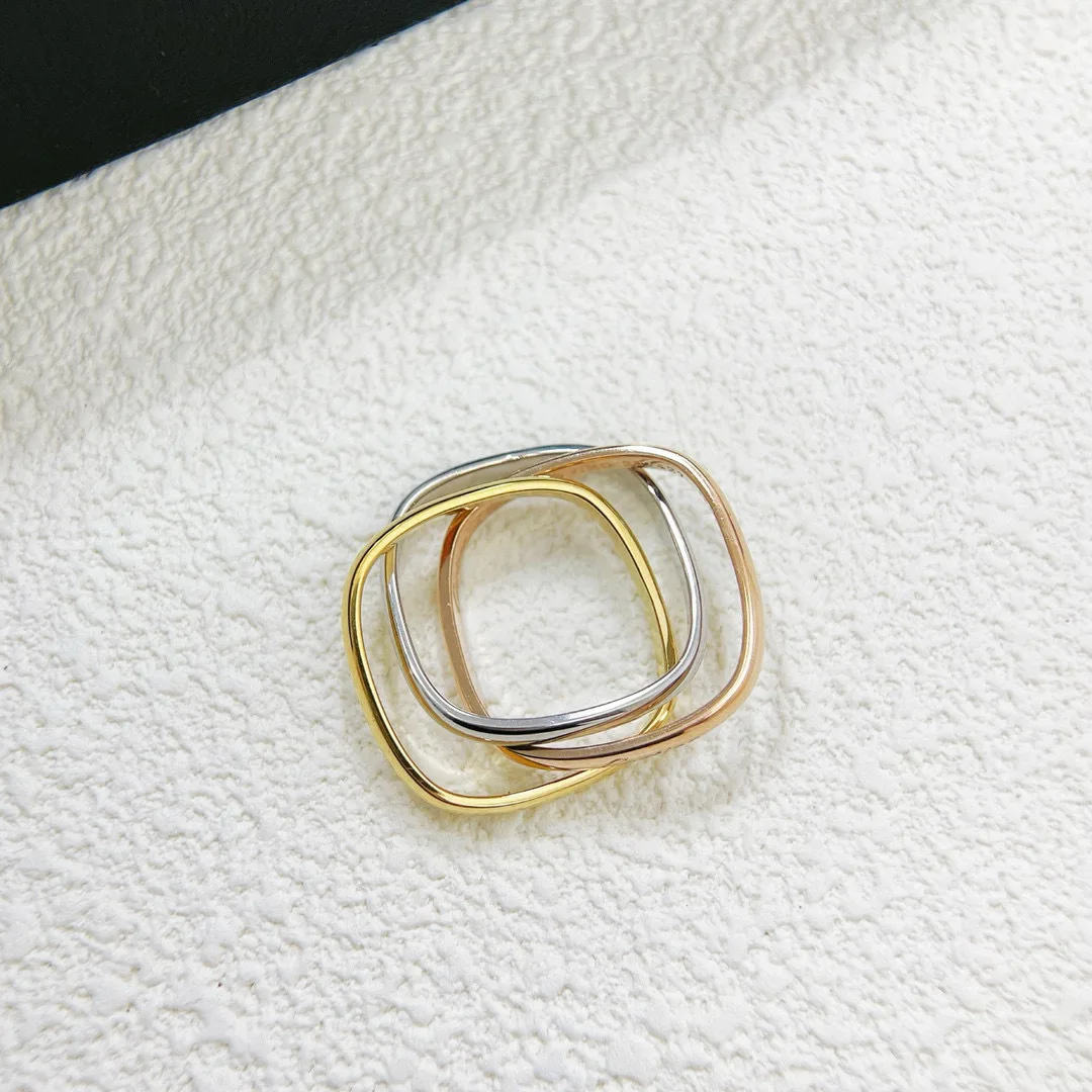 

Ka family three-color three-ring ring, women's glossy round square index finger ring, cold style ring, exquisite ring