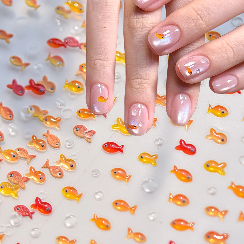 

1Pcs 5D Little Goldfish Nail Sticker "Gulu""Gulu"Mini Little Red Fish Soft Relief Nail Art Decals DIY Small Koi Manicure Slider*