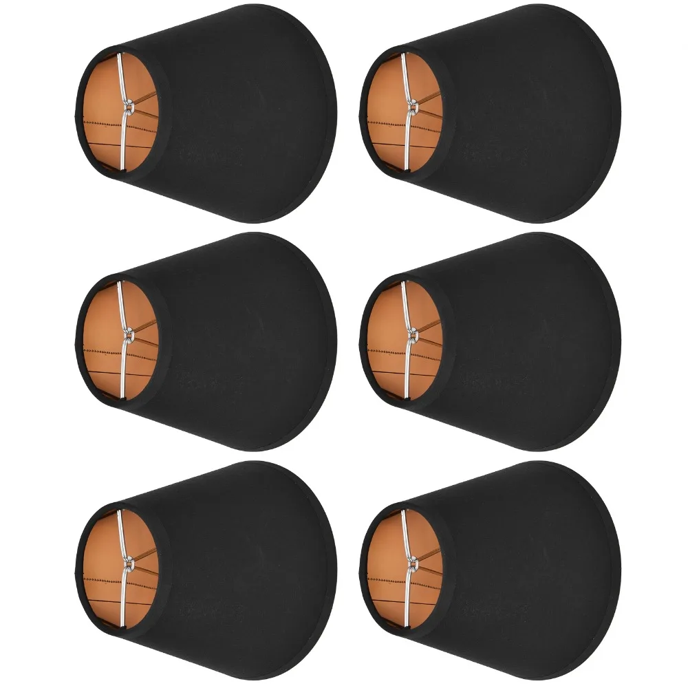 6PCS Decor Black&Gold Lampshade Fabric Lightweight Chandelier Lamp Shades Clip On Design Lamp Cover Chandelier Replacement
