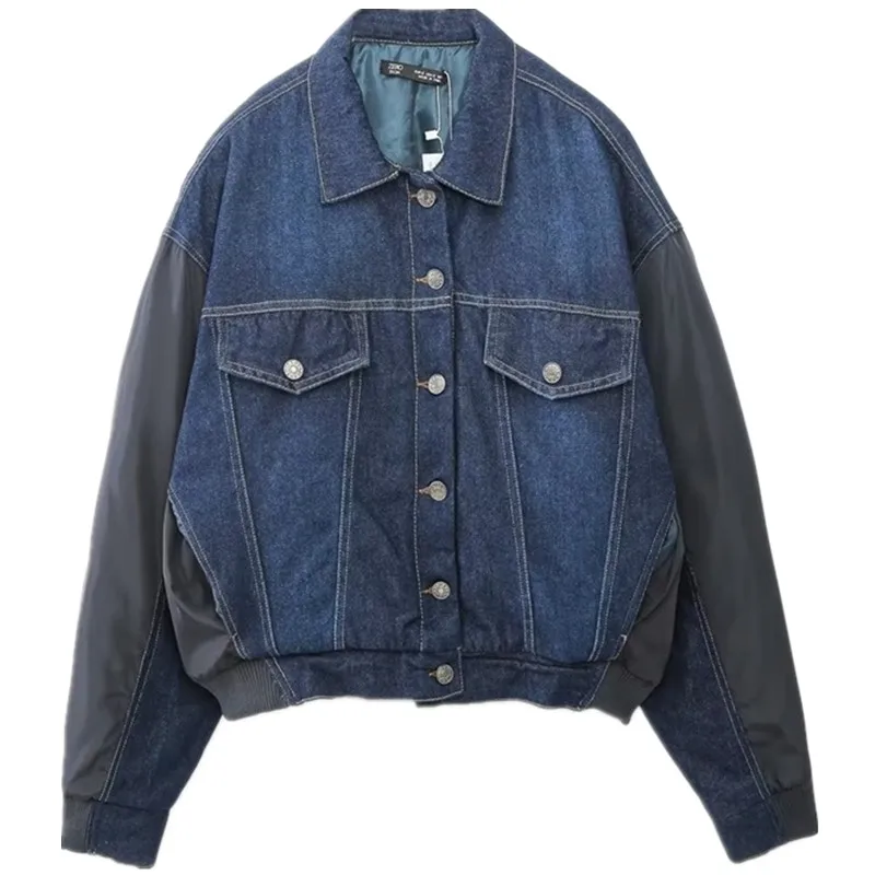 

Spring New Sle Women's Slimming Versatile Patchwork Denim Pilot Jaet Outerwear Pure Color Commute Sle Long Sve