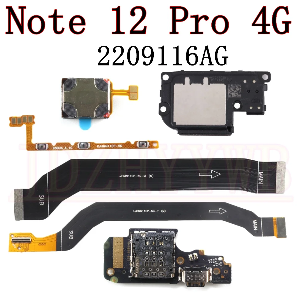 Charging Port Board For Redmi Note 12 Pro 12Pro 4G Bottom Earpiece Loudspeaker Power Volume LCD Motherboard Flex Cable