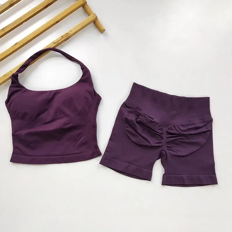 Women's Backless Yoga Gym Set with High Waist Shorts