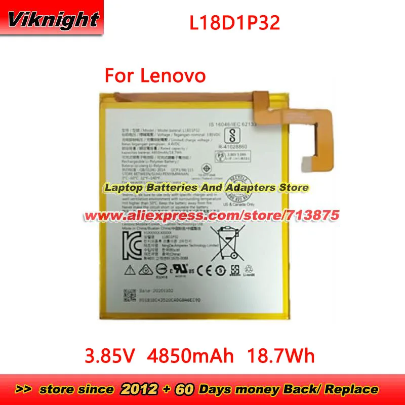 

Brand New L18D1P32 Battery 3.85V 4850mAh 18.7Wh for Lenovo Smart Tab M10 TB-X505F TB-X505L TB-X505X TB-X605C TB-X605M TB-X605FC