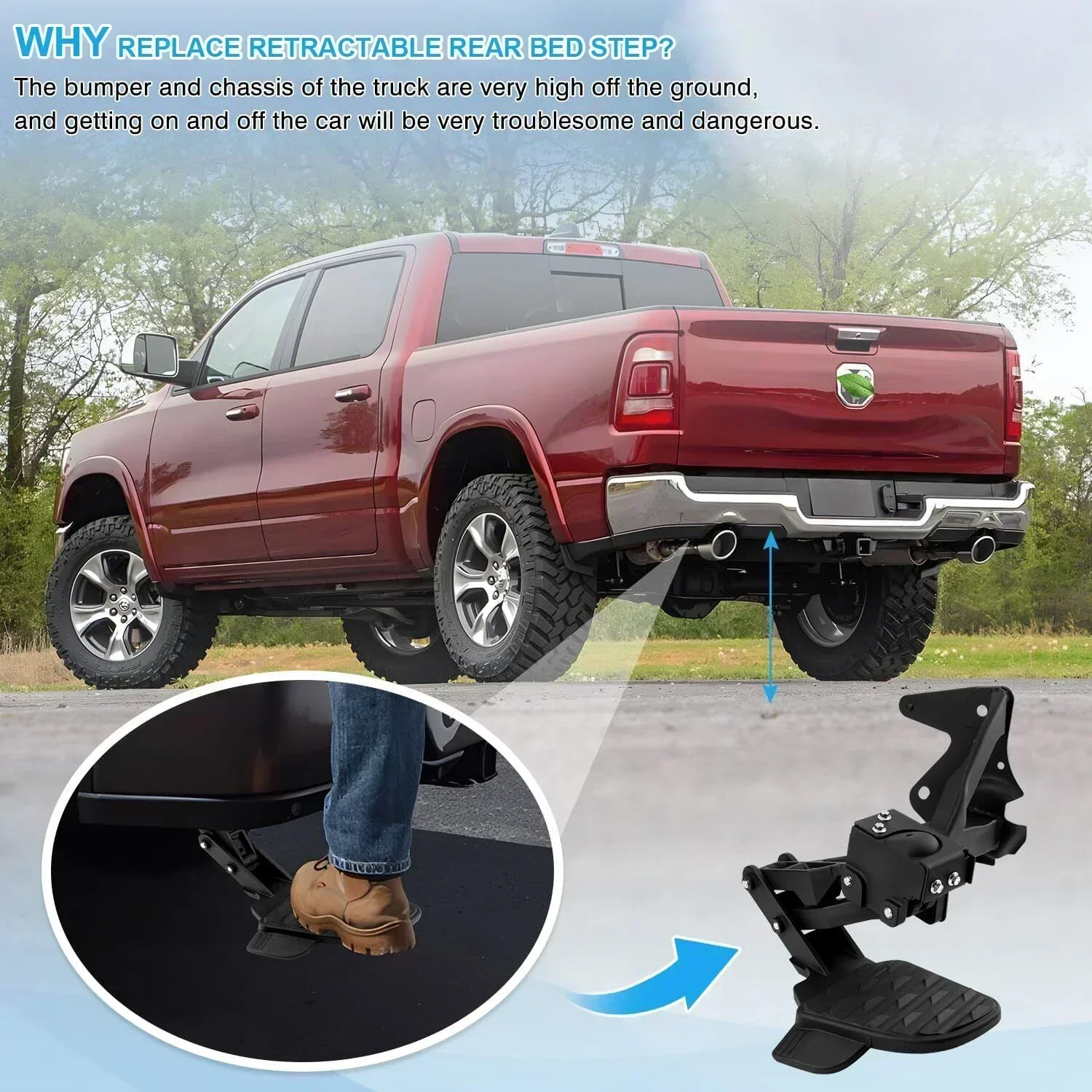 82215289AG Rear Bed Bumper Bar Step Pedal For Dodge Ram 1500 DT 2019-2024 Dual Exhaust Vehicles 82215289AC 82215289AD