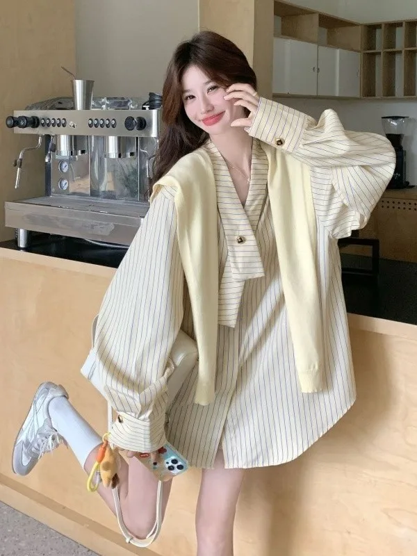 

Large Size 300 Pou Yellow Casual Anti-Aging Set Women's New Autumn oulder awl irt orts Tee-piece Set