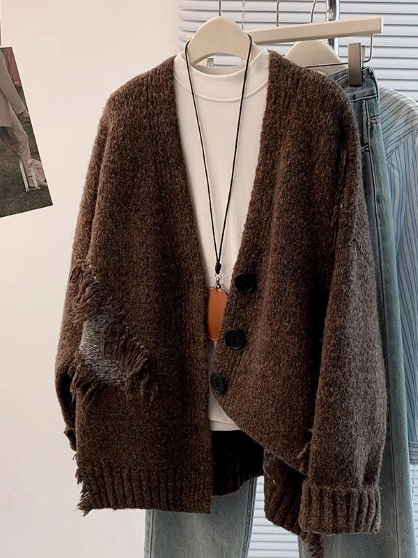 

Женский вязаный кардиган-свитер Lazy Sle с перфорацией, больших размеров, зимняя верхняя одежда, удобный свободный крой, корейская версия