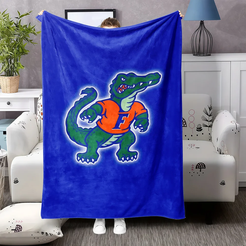 1pc Plush Flannel Blanket - Soft Alligator Mascot Design with 'F' Lettering, Navy Blue & Green Team Colors for Bed, Couch
