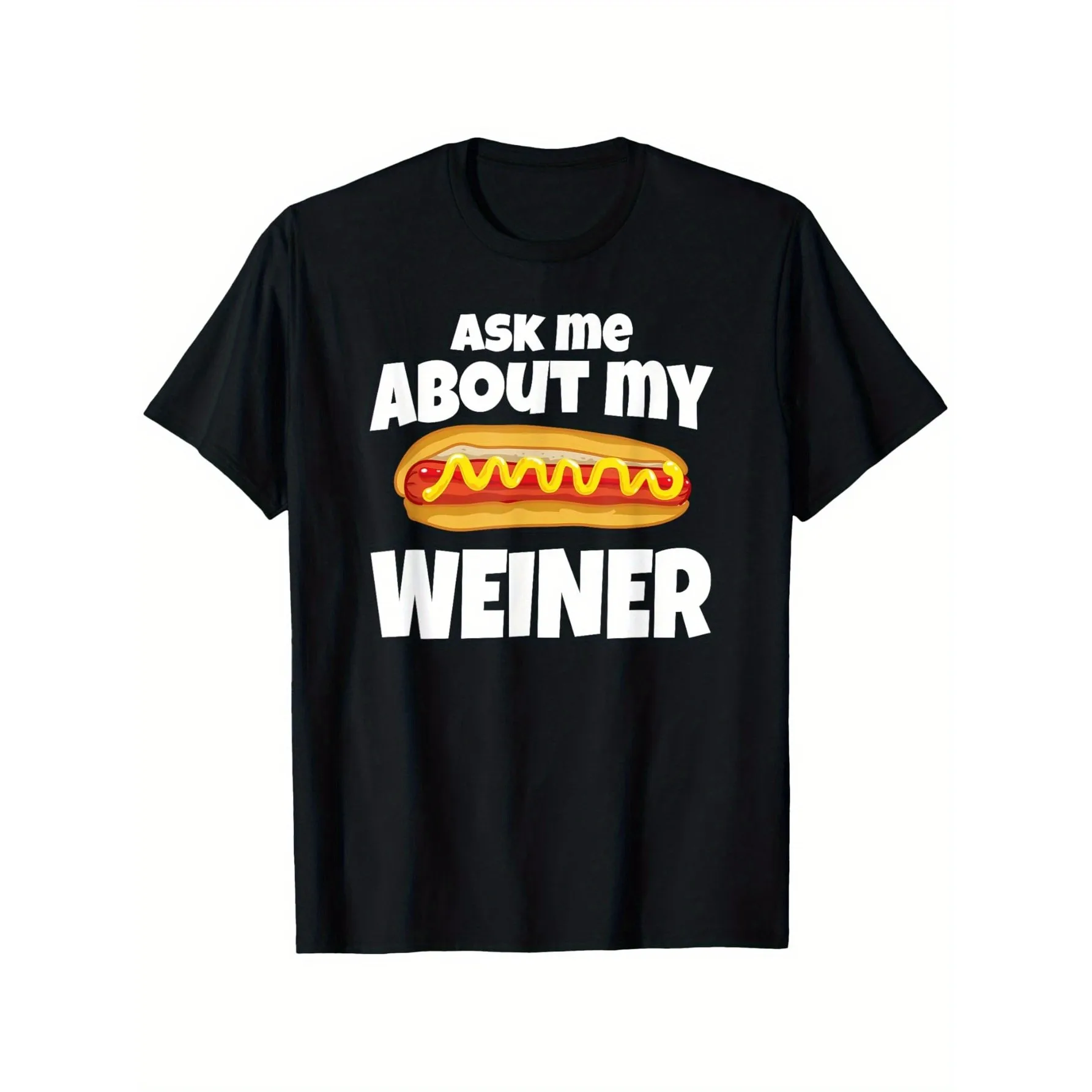 Ask Me About My Hot Dog Men's Graphic T-Shirt, Breathable Cotton Crew Neck Short Sleeve Casual Top for All Seasons