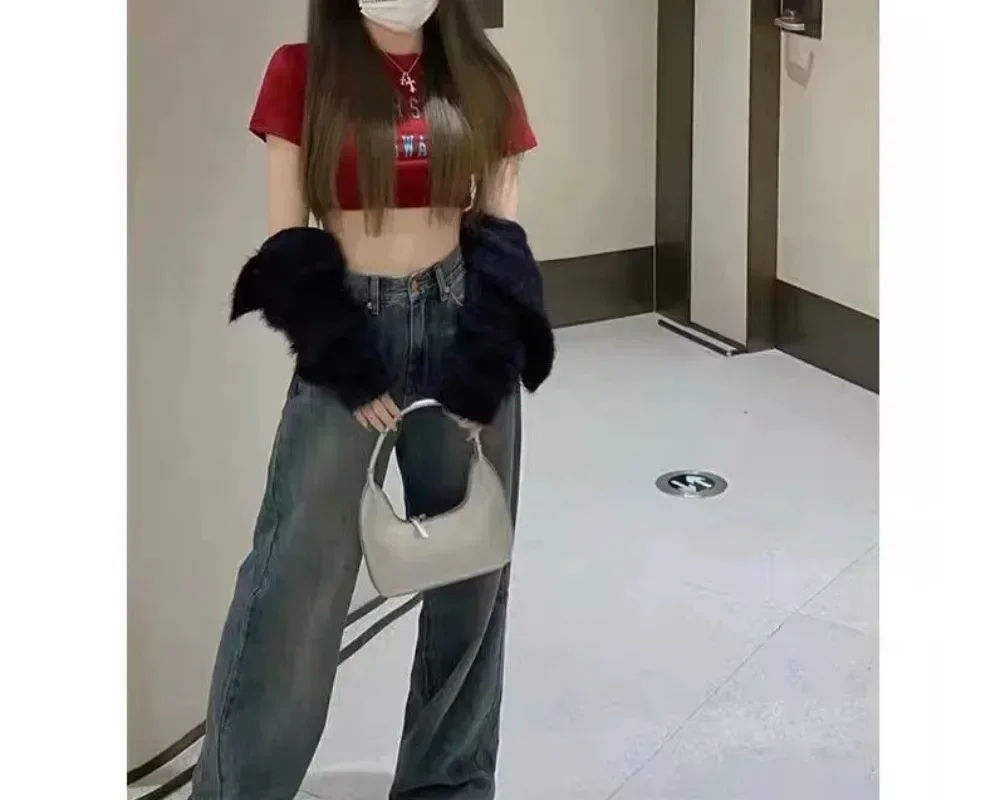 

Vintage Wide Leg Cargo Jeans Women Spring High Waist Pants Woman Streetwear Loose Denim Trousers Korean Female Pantalon Y2k