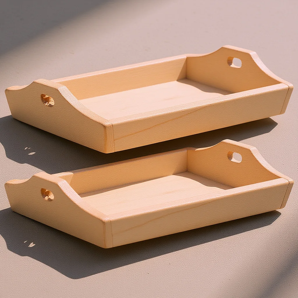 

2Pcs Miniature Square Tray 1:12 Wooden Dollhouse Pan Safe Edges Easy Clean for Kitchen Dining Setup Miniature Dollhouse Pan