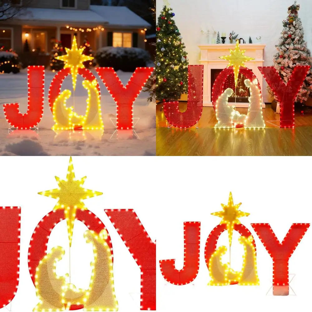 

Illuminated Joy Yard Sign for Christmas - Outdoor Nativity Scene with 250 LEDs, Festive Lawn and Porch Decor