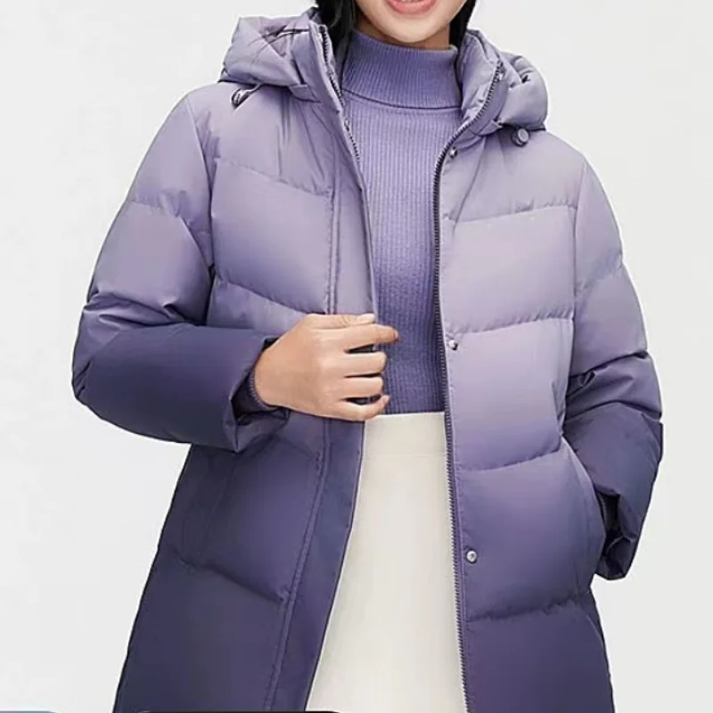 Casacos curtos com capuz jaquetas de inverno mulher 2024 cor gradiente coreano para baixo jaqueta moda casual outerwear casacos quentes para baixo