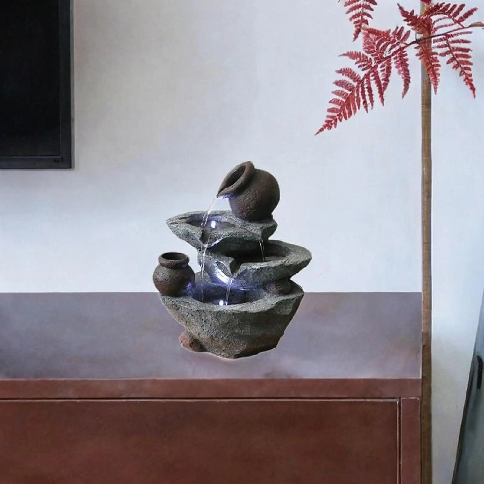 نافورة مياه على سطح الطاولة في الأماكن المغلقة مع ميزة مياه متدرجة خفيفة قابلة للجمع لنحت السبا والتأمل وغرفة المعيشة والمكتب واليوجا #3