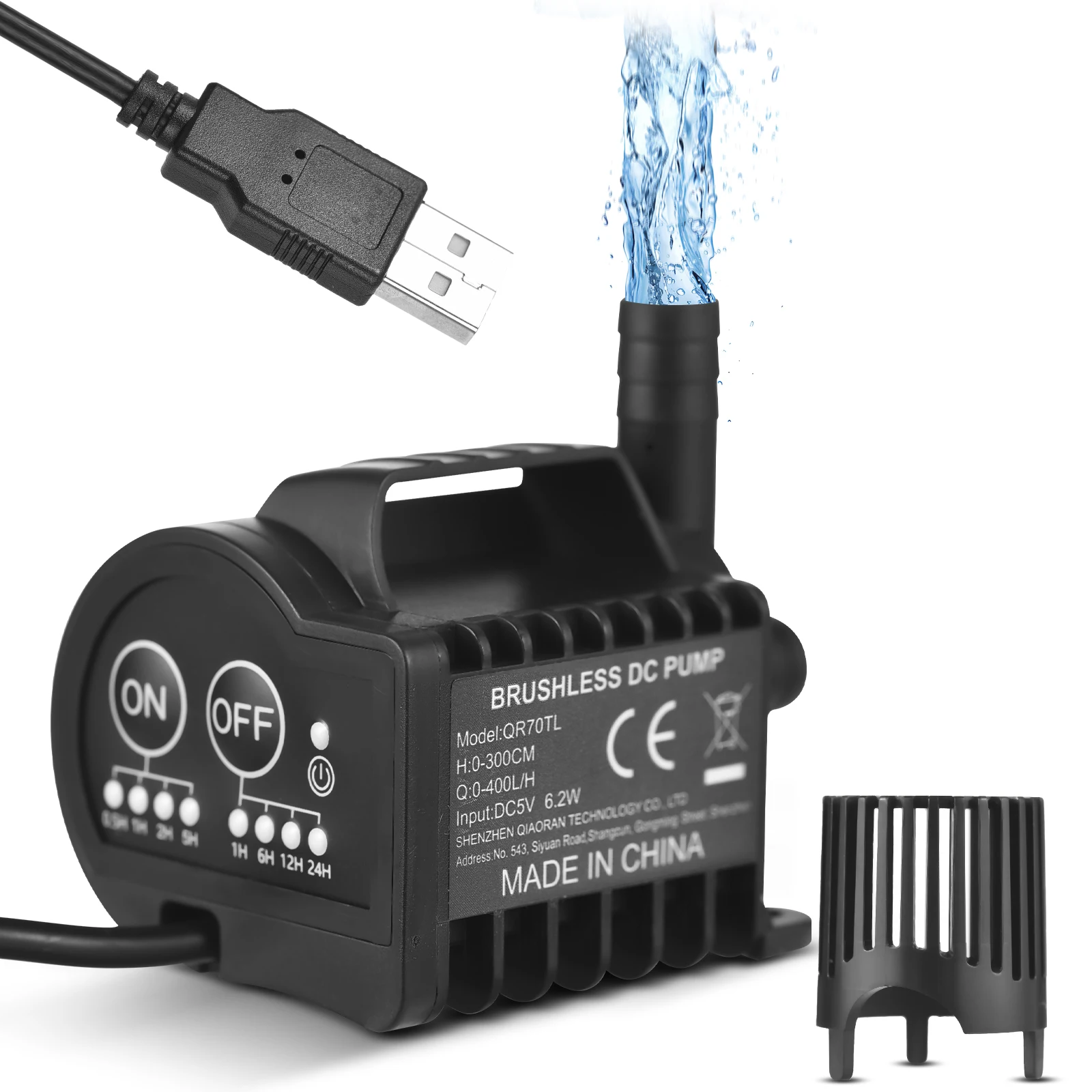 미니 5V 워터 펌프, 온/오프 타이밍, 가속 및 감속 기능, 최대 400L/H 유량 9.8ft 리프트, 6.5ft USB, 4 기어