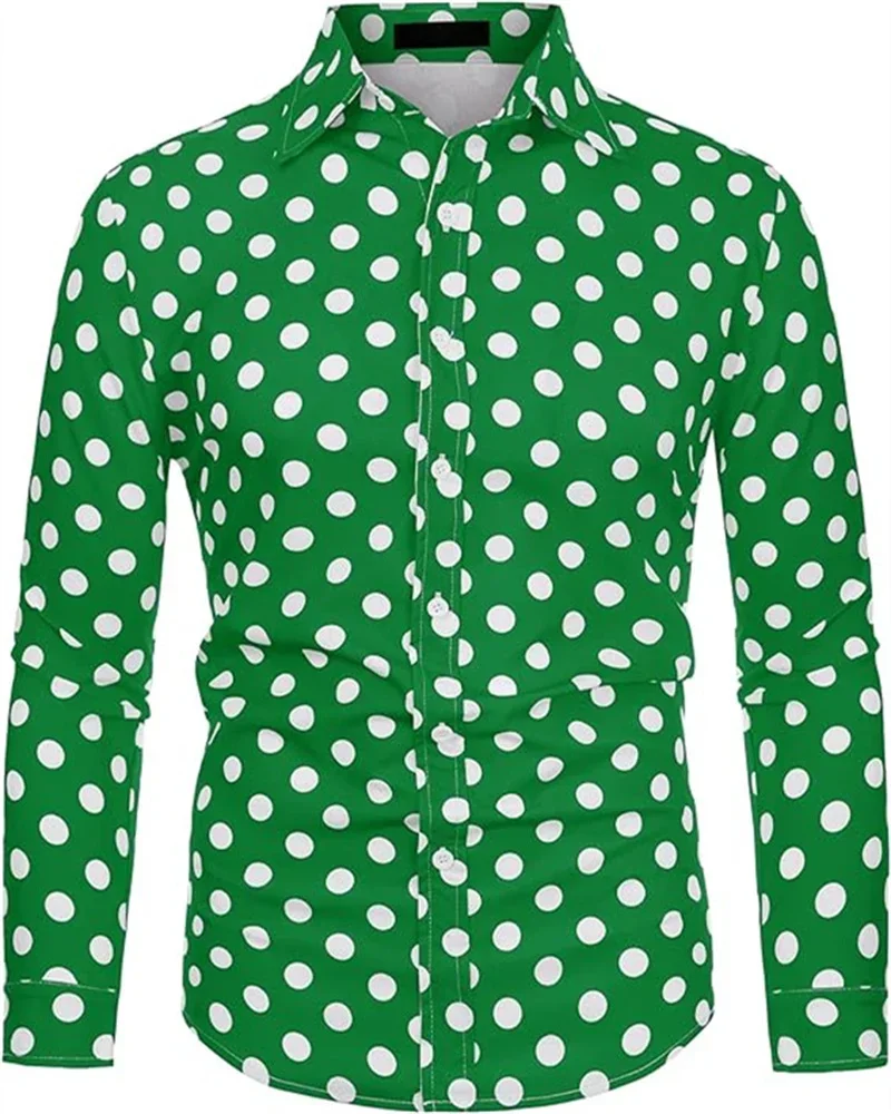 Fashion 3D Printed Men's 10-color Polka Dot Long-sleeved Slim-fit Shirt With Lapel Button Long-sleeved Comfort Casual Wear Tops