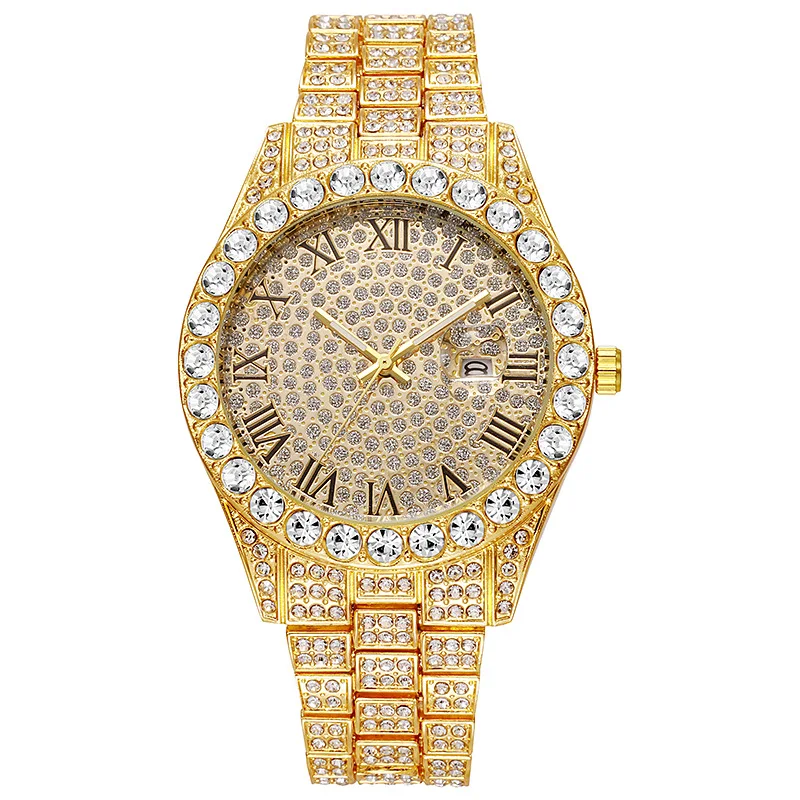 Heißer Verkauf Diamant Uhr für Männer Luxus Iced Out Uhren Kalender Quarz Armbanduhren Männlich Uhr Relogio Masculino Drop Shipping
