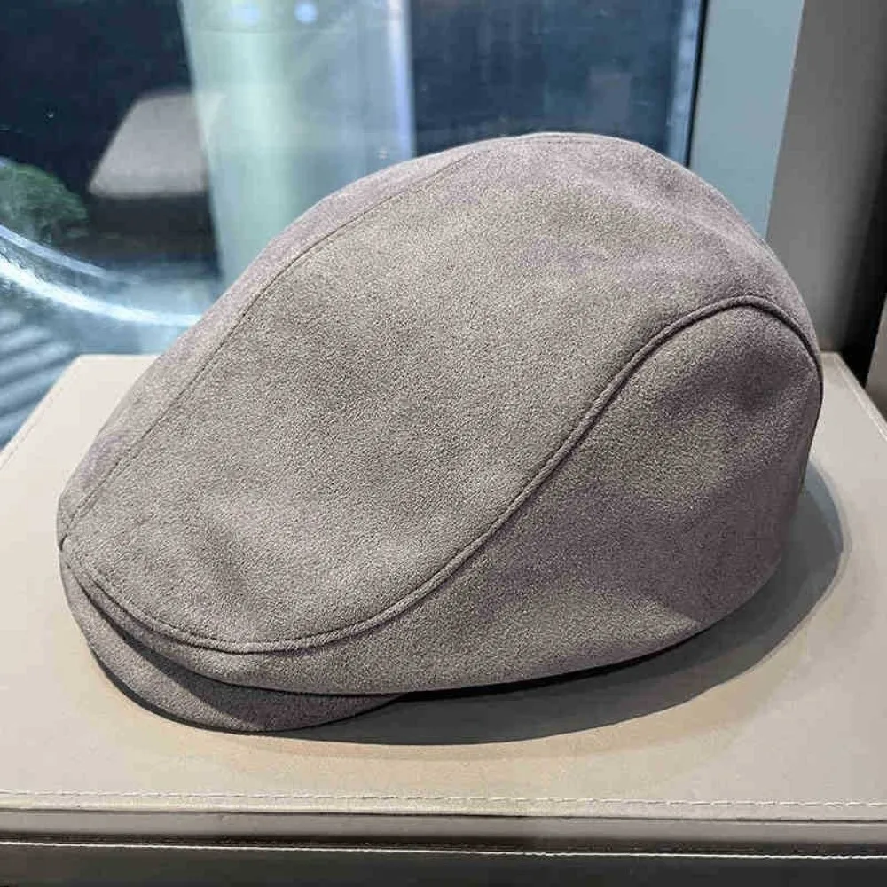Unisex Solid Color Suede Newsboy Cap Warm Soft Winter Forward Hat Vintage Style All-match Retro Flat Cap Daily